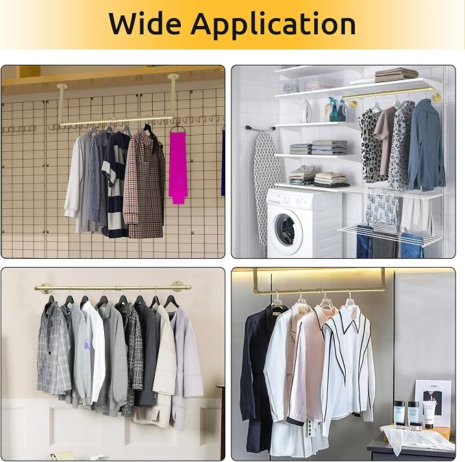 Oroonoko 2 Packs Gold Industrial Pipe Clothes Rack,36 inch Pipe Garment Rack Hanging Rod Bar for Closet Storage,Laundry Room Up to Max Load 135lbs