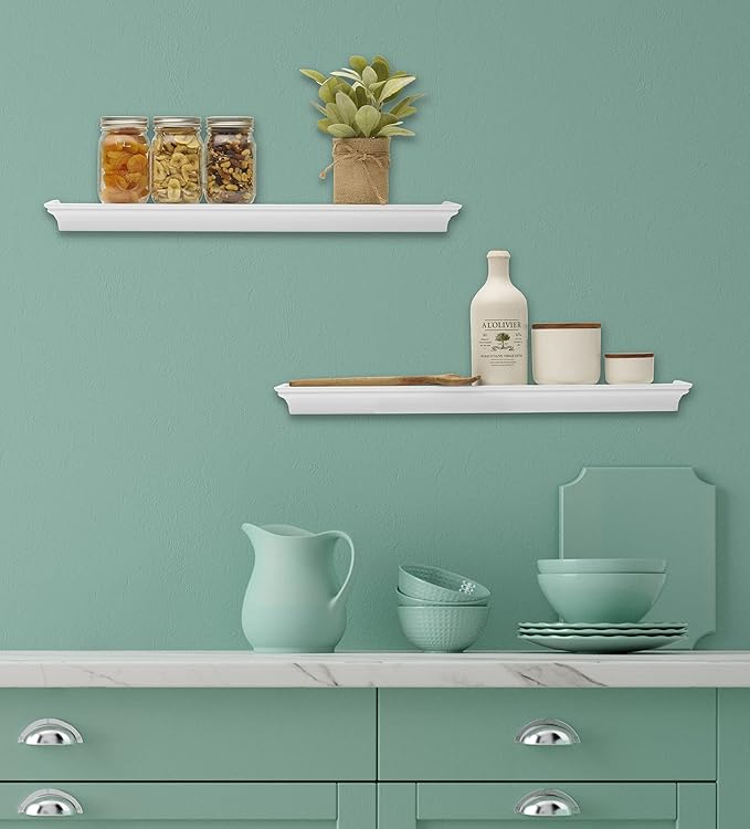 MELANNCO Arlington Floating Wall Shelves for Bedroom, Living Room, Nursery, Set of 2, 24-Inch, White