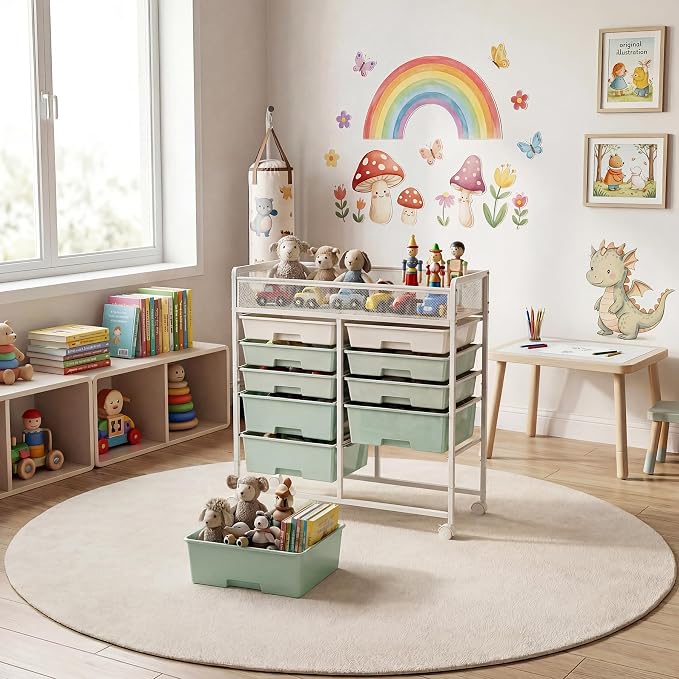 2 Pack Craft Cart with Wheels, Stylish Rolling Craft Cart with 10 Drawers, Art Cart Organizer and Storage, Rolling Utility Cart with Handles for Organizing Crafts, Yarn, Toys, School Supplies, etc