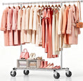 Heavy Duty Clothes Rack for Bedroom - Load 420 LBS - Rolling Clothing Rack for Hanging Clothes with Lockable Wheels & Shelves - Extendable Garment Rack for Closet Laundry - Silver