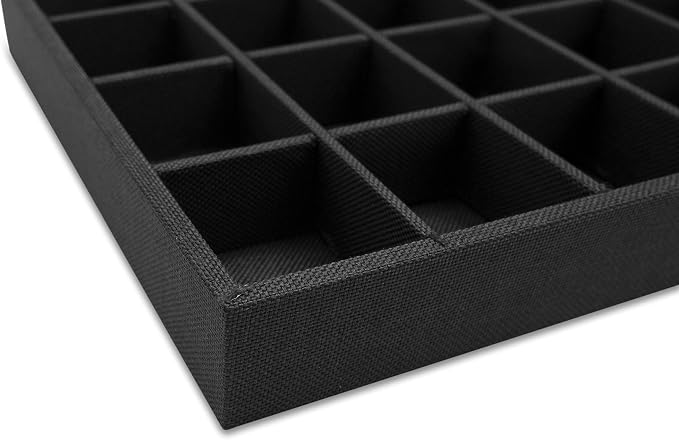 The Display Guys - Stackable Jewelry Tray and Organizer - for Drawers, Dressers, Store Display (32 Compartments, Black Burlap)