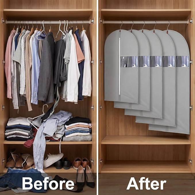 2Pcs Garment Bags Covers, 60Inch Hanging Clothes Bag, Suit Cover Bags with Clear Window for Hanging Closet Clothes Storage and Travel (2, Gray, 60 inch)