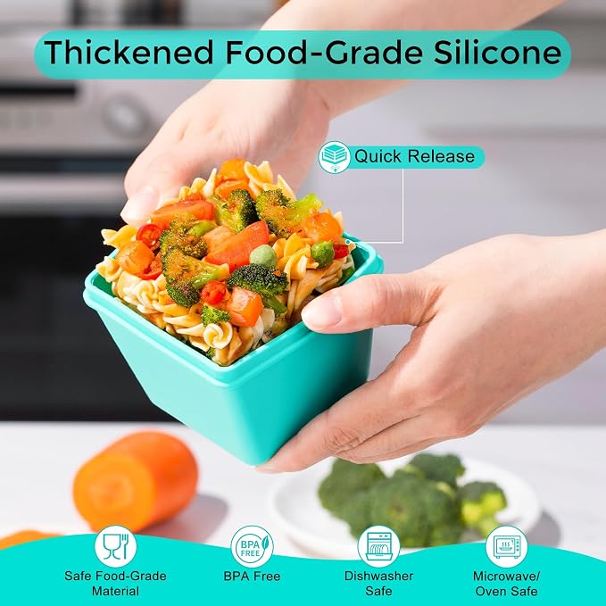 Gemice 1-Cup Silicone Freezer Molds with Lids, Individual 4-Pack | Oven & Dishwasher Safe, BPA-Free Soup Portion Cubes Trays, Freezer Containers for Food Storage