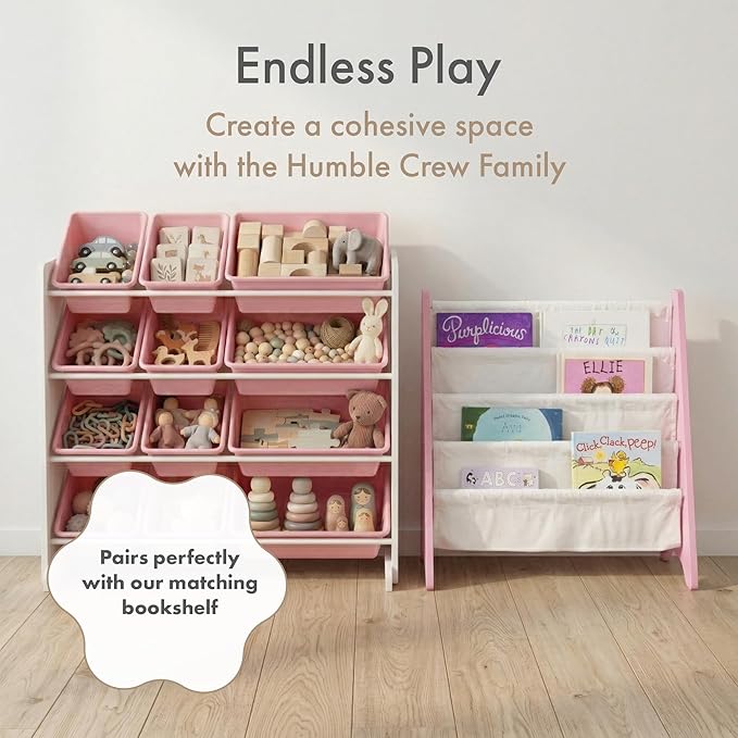 Humble Crew Toy Storage Organizer with 12 Removable Storage Bins for Kids Playroom, 4-Tier Toddler Toy Organization and Storage, White/Pink/Purple/Turquoise