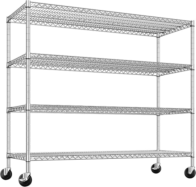 75.6" H Storage Shelves 2500LBS Garage Shelving Unit with Wheels Metal Shelving Heavy Duty Wire Shelves for Storage Rack Adjustable Pantry Shelf Commercial Shelving for Kitchen Garage,55.5''W X 24" D