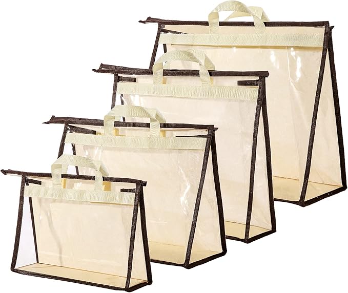 4 Pack Handbag Dust Bags Clear Purse Storage Organizer for Closet, Zipper Hanging Storage Bag for Handbags