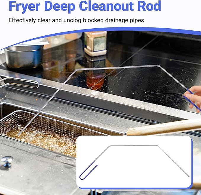 3 PCS Fryer Cleaning Tools with Deep Fryer Brass L-Shaped Brush, Deep Fryer Crumb Scoop, Deep Fryer Cleanout Rod for Restaurants, Air Fryers, Deep Fat Fryers