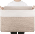 96L XL Large Cotton Rope Basket, Soft Toy Storage Bin for Nursery & Living Room, Decorative Blanket Basket for Bedroom, Baby-Safe Organizer for Pillows &Laundry, 24''×16''×15'', Brown & White
