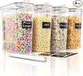 Simply Gourmet Airtight Cereal Containers with Lids – 4 Piece Tall Kitchen Pantry Organization Set, BPA-Free Clear Plastic, Pour Spout Lids for Breakfast Cereal, Rice, Flour, Sugar, Snacks