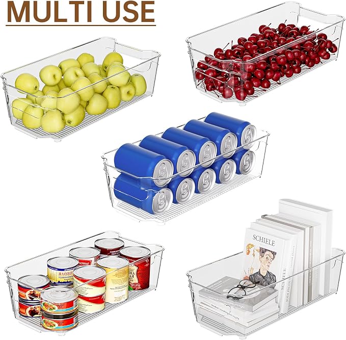 incostar Clear Fridge Organizer, Refrigerator Organizer Bins with Handle, Freezer, Kitchen Cabinet, Pantry Organization, BPA Free Fridge Organizers (12.4 inch 10 Pack)