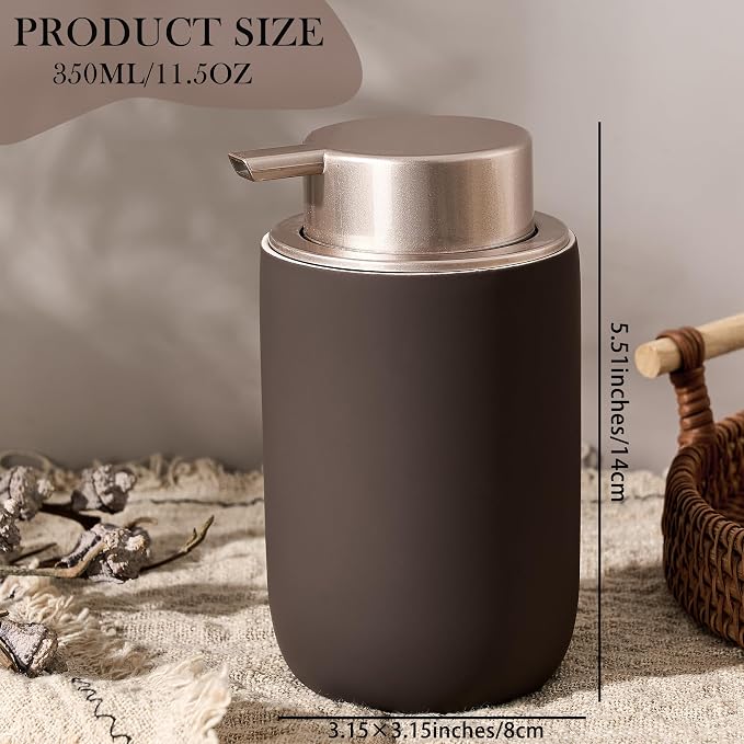 Foaming Soap Dispenser with Plastic Pump,12oz Foam Dispenser Bathroom,Kitchen Foam Soap Dispenser,Brown Hand Soap Bottle(Rubber Paint& Ceramic)