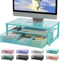 gianotter Computer Monitor Stand Riser, office organizer with Drawer, Office Organizers Storage for Classroom Office Supplies (Blue)