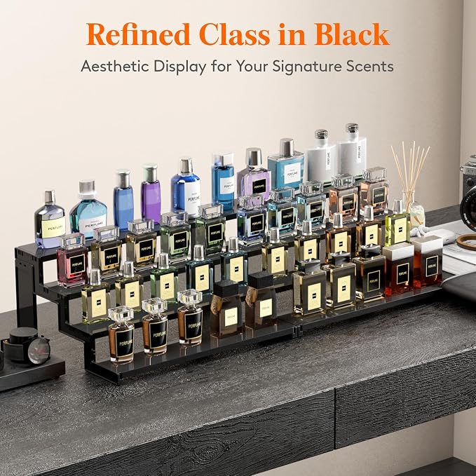 Lifewit Spice Rack, Perfume Cologne Organizer, Cupcake Stand, Tool-Free Assembly, Display Riser Shelf, Seasoning Figurine Makeup Holder, Room Decor, Kitchen Cabinet Storage, Black, 14in- 4 Tier, 1 Pcs