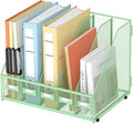 SUPEASY Desk Organizers Metal Desk Magazine File Holder with 5 Vertical Compartments Rack File Organizer for Office Desktop, Classroom, Home Workspace, Green, Plus