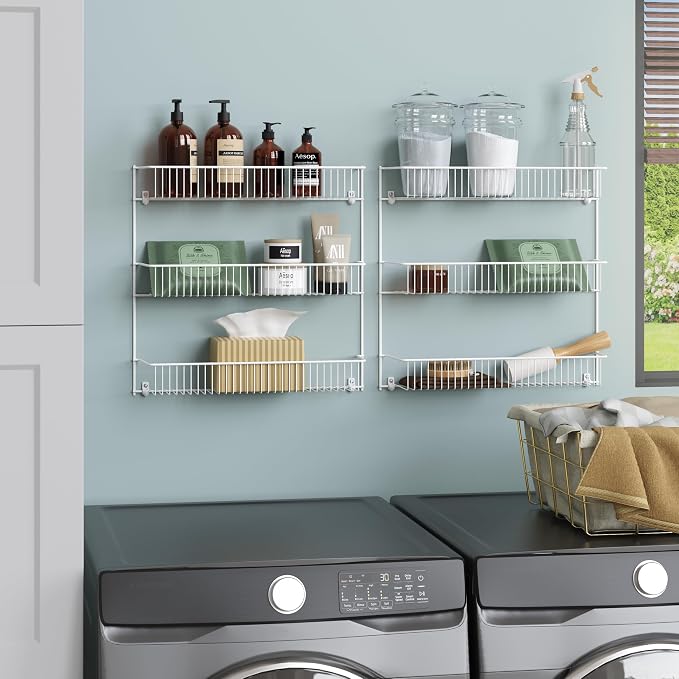 ClosetMaid 3-Tier Wall Rack Ideal for Spices, Pantry, Laundry Room Storage and More, 20" H x 19" W x 6" D, White, 2-Pack