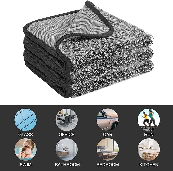 Longzhuo Shower Cleaning Cloths, 3pcs Drying Towel Super Absorbent Microfiber Bath Towels, Microfiber Cleaning Cloth for Windows, Bathroom, Car Home Office