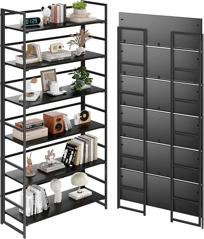 BHG Vintage Multifunctional Folding Bookshelf, No-Assembly Plant Stand Storage Rack Shelves for Home Office
