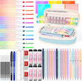 60 Pcs Aesthetic School Supplies with Large Capacity Pencil Case, 5 Quick Dry Black Ink Gel Pens, 12 Color Pastel Highlighters, 6 Mechanical Pencil Set 0.5 & 0.7 mm, 7 Multi-Color Index Sticker-Blue