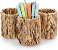 BTSKY 3 Pack Water Hyacinth Pencil Holder, Handmade Wicker Pen Cup Makeup Brushes Holder, Pens Pencil Cup Organizer Chic Woven Desktop Accessories Pen Container Box for Office Home Desktop, Cylinder