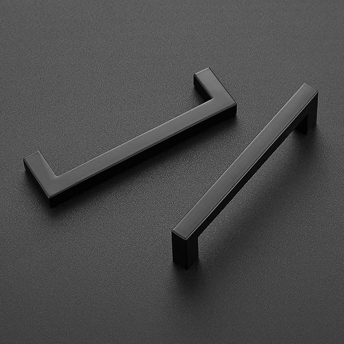 Ravinte Matte Black Square Cabinet Handles Drawer Pulls,5 Inch,15 Pack | Screws Included, Stainless Steel, Square Bar Grip, Easy Install, Kitchen Cabinet Hardware, For Cupboards, Drawers, Dressers
