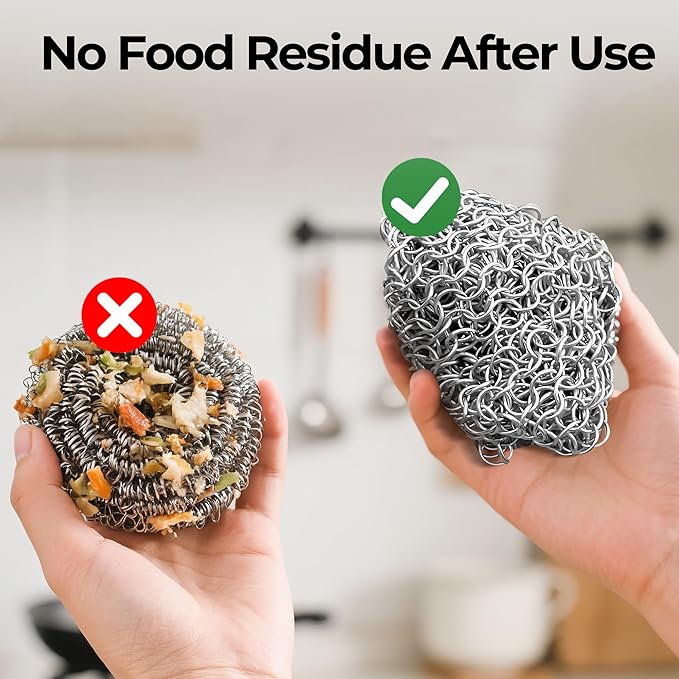 AMAGABELI GARDEN & HOME 8” x 8” 316 Stainless Steel Cast Iron Cleaner Chainmail Scrubber for Cast Iron Pan Skillet Cleaner for Dishes Glass Pre-Seasoned Cast Iron Pot Seasoning Protection BG262