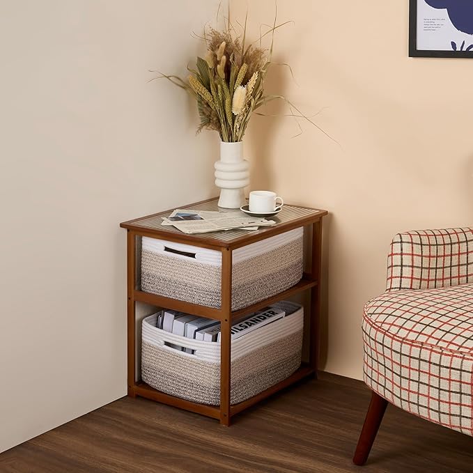 MiniArk Large Storage Baskets for Shelves, 17 x 13 x 7.5” Closet Organizers Bins for Clothes Blanket Towels, Baby Nursery, Toy Baskets Box, Woven Rope Baskets, 2 Packs Gradient Brown