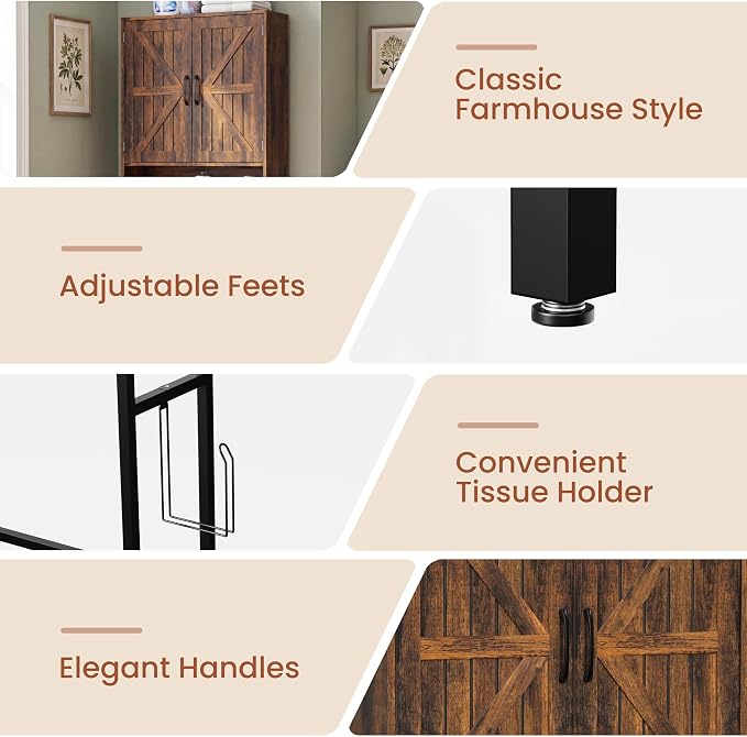 31" Over The Toilet Storage Cabinet with Barn Door,Bathroom Organizers and Storage with Adjustable Shelves, Farmhouse Over Toilet Organizer for Bathroom,Restroom,Laundry,Brown