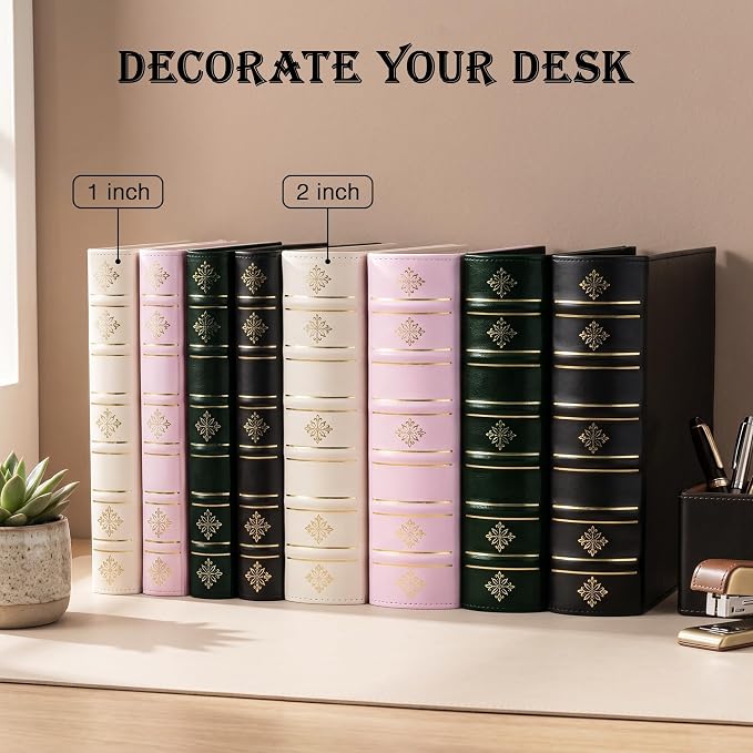 Ospelelf Vintage Leather 3 Ring Binder 2 Inch, D Ring Binder with Pockets and 5 Tab Dividers, Hardback Book Style Document Organizer Fits Letter Size for Home and Office Black