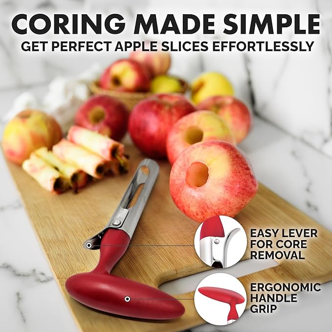 Zulay Kitchen Premium Apple Corer Tool - Ultra Sharp, Stainless Steel, Serrated Blades for Easy Coring - Easy to Use & Clean, Durable Apple Corer Remover for Baking Apples & More - Red