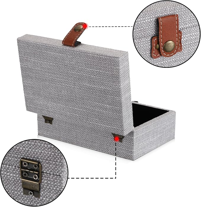 Hipiwe Jewelry Storage Box Treasure Chest Wooden Box with Linen Covered | Rectangular Keepsake Case with Clasp Lid, Dcorative Photo Storage Organizer for Men Women Christmas Gift, Gray Small