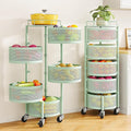 SNTD Fruit and Vegetable Basket Bowls for Kitchen with Metal Top Lid, 5 Tier Rotating Storage Rack Cart for Potato Onion Bread Banana, Wire Basket Organizer on Wheels, Large (Green)