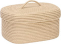 Sea Team Oval Cotton Rope Storage Basket with Lid, Lidded Woven Storage Bin, Nursery Storage Container, Diaper Caddy, Baby Shower Basket, Box, Organizer, 15 x 11 x 6.5 Inches (Medium, Khaki)