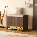HOMEFORT 23.6" Fluted Shoe Storage Bench, Small Entryway Bench with Linen Seat Cushion, Shoe Cabinet Bench with Adjustable Shelf and Built-in LED Sensor Light, Bench for Bedroom End of Bed,Walnut