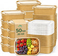 Kaderron 50 Pack 20 OZ Large Paper Bowls with Lids, Heavy Duty Disposable Compostable Container for Party, Disposable Bowls Bulk Soak-Proof and Microwave Safe for Hot/Cold Use