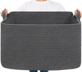 Goodpick Storage Basket, Rectangle Dirty Clothes Baskets for Laundry, Woven Basket for Living Room, Extra Large Cotton Rope Baskets for Toys, Blankets, 23.6" x 15.7" x 13.8", Dark Gray