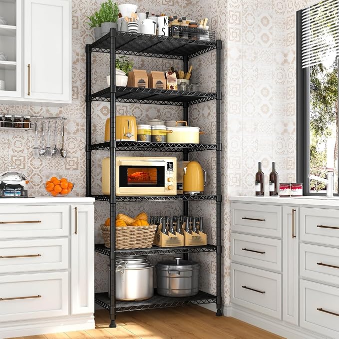 Xcity Storage Shelves, 6 Tier Heavy Duty Metal Shelving Unit, 2400 LBS Adjustable Steel Wire Shelf for Commercial, Pantry, Kitchen, Garage, 14" D x 30" W x 70" H, Black