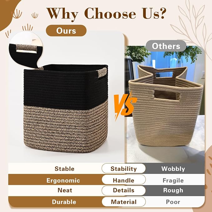 12 Inch Storage Cubes, 3 Pack Cube Storage Bins for Organizing, Cotton Rope Woven Baskets for Shelves, Bathroom, Kids Room, Closets, Baby Nursery