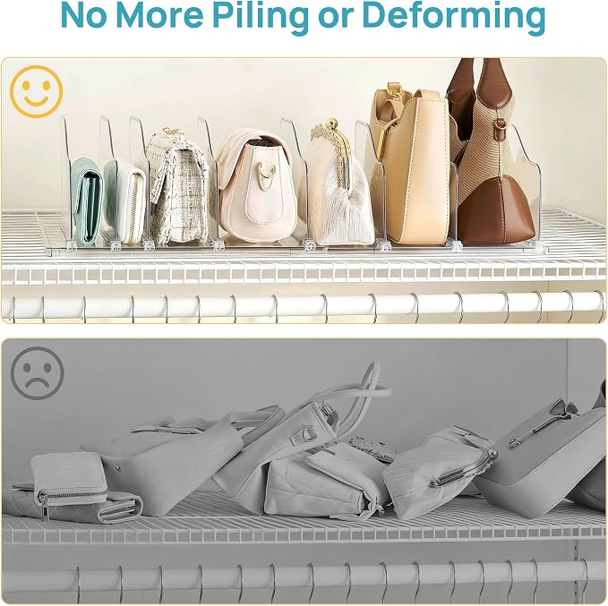 Vtopmart Adjustable Purse Organizer with Expandable Base & Sliding Dividers | 1 Extendable Base & 8 Slide-Freely Dividers, Fits Small bag, Handbags, Keeps Bag Upright & Visible, Maximize Closet Spacing