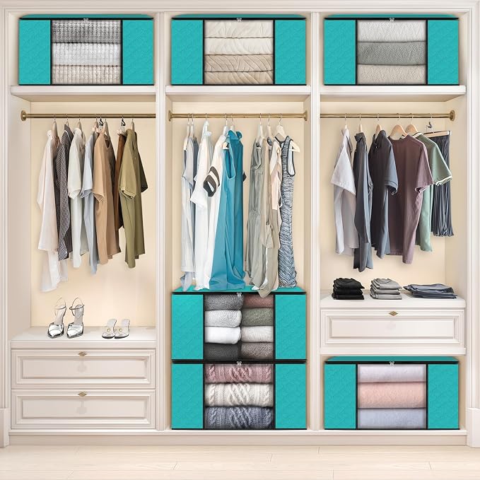 Fab totes Storage Bags,Clothes Blanket Storage Bins Foldable Closet Organizers with Reinforced Handle for Home Dorm Storage and Organization,Fabric Bags for Organizing Sheets,Clothing (Green,6 Pack)