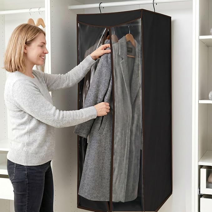 STORAGE MANIAC 57" Hanging Garment Bag Zipper Cover with Sealed Clear Window, Long Garment Cover for Closet Storage Wardrobe Clothes Protector, Large Garment Storage Bag for Dresses, Black，2-Pack