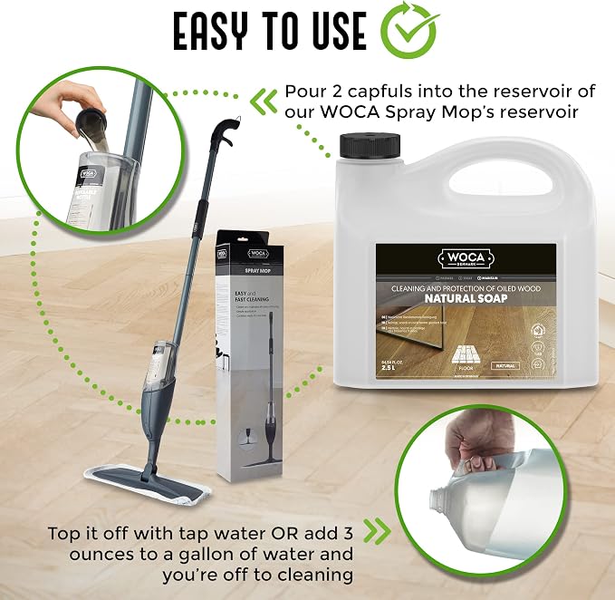 WOCA Natural Soap, White |1L| - Concentrated Wood Cleaner for oil finished hardwood floors, tables, millwork, cutting boards, countertops and butcher block