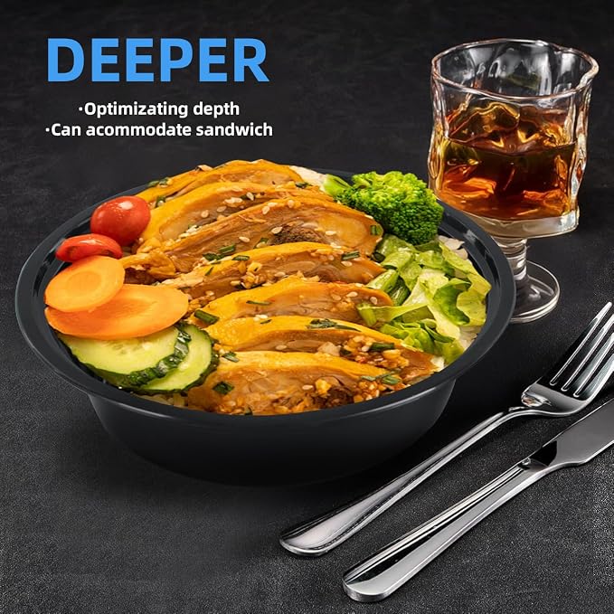 32oz Take Out Containers with Lids, 50 Pack, Black | BPA-Free Disposable Meal Prep Containers, Stackable Bento Boxes, Microwave Safe Bulk Lunch Food Containers