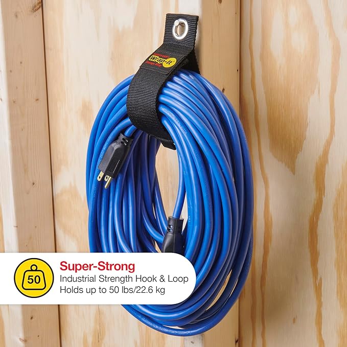 Heavy-Duty Wrap-It Storage Straps - 17" (6-Pack) Silver - Garage Organizer and Extension Cord Hanger for Storage Ideas as an Electric Cord Holder