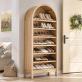 IFGET 71" Tall Arched Shoe Storage Cabinet, 7 Tiers 28 Pairs Wooden Shoe Rack with 3 Adjustable Shelves, Freestanding Shoe Closet Shelf Organizer for Entryway, Hallway, Living Room (Natural)