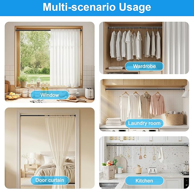 MEXAU 2 Pack Spring Tension Curtain Rods 31-76 Inch Black Shower Curtain Rod No Drilling Adjustable Spring Loaded Curtain Rods 7/8" Diameter Shower Rods for Window Bathroom Closet Doorway Door