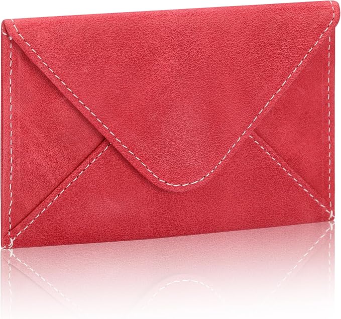 HISCOW Envelope Business Card Case with Magnet Closure - Italian Calfskin (Vintage Red)