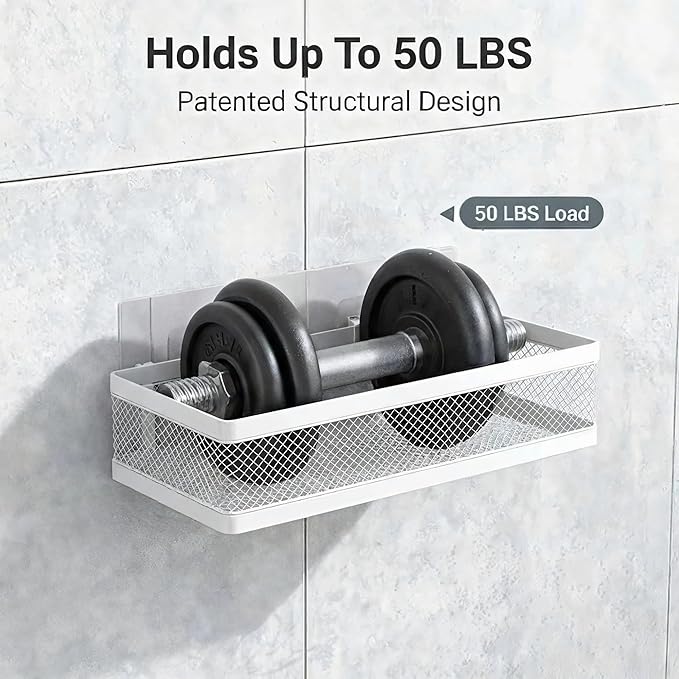 PUSDON Hanging Storage Baskets Organizer Wall Mount, Metal Wire Storage Bin Rack for Kitchen Bathroom Shower Spice Shelf Home Decor Essentials White-2 Packs (Netting)