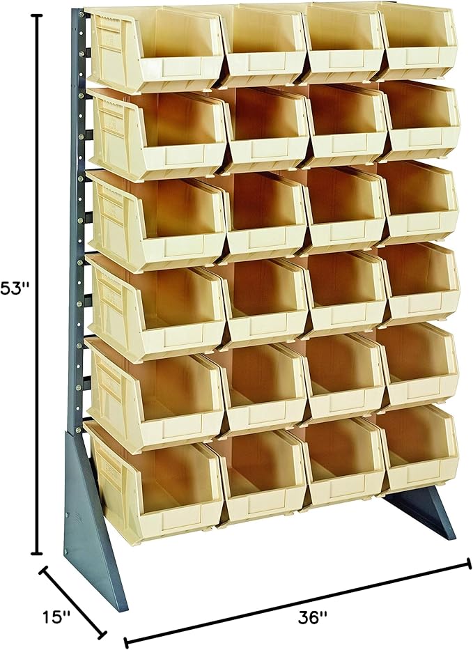 Quantum Storage Systems QRU-12S-240-24IV Single Sided Rail Systems Complete Package with Bins, 36" L x 15" W x 53" H, Ivory
