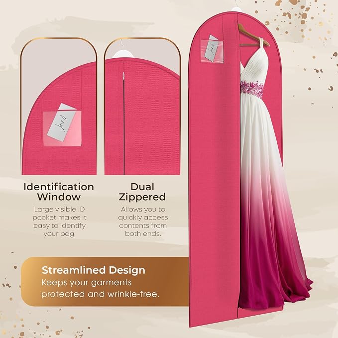 72" Long Dress Bags for Gowns - Wedding Dress Garment Bag for Dresses - Long Garment Bags for Hanging Clothes & Closet Storage - Durable Travel Bag for Women with ID Window