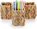 BTSKY 3 Pack Water Hyacinth Pencil Holder, Handmade Wicker Pen Cup Makeup Brushes Holder, Pen Pencil Cup Organizer Chic Woven Desktop Accessories Pens Container Box for Office Home Desktop, Square